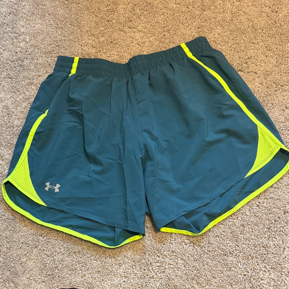 Under Armour Teal and Neon Yellow Athletic Shorts